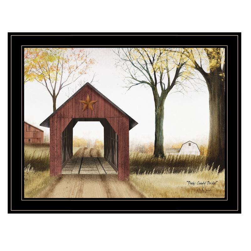 TrendyDecor4U Farmhouse "Buck County Bridge" Framed Print Wall Art by Billy Jacobs