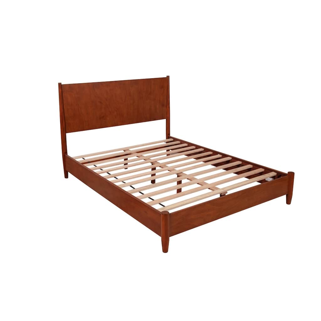 Queen Platform Bed with Panel Headboard, Cherry Brown