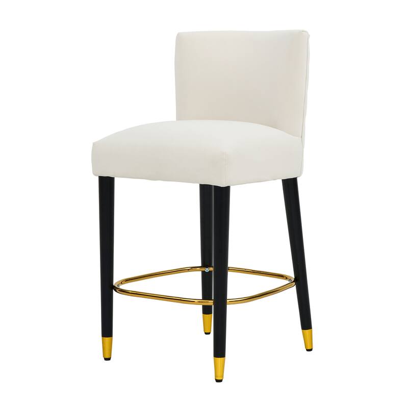 Roomfitters 27'' Upholstered Counter Stools, Set of 2 Modern Bar Chairs with Gold Circular Footrest and Light Fabric