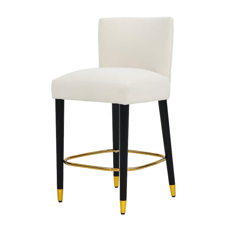 Versatile Accent Chairs Counter Height Bar Stools Set of 2 with Padded Seat, Tufted Backrest, Black Legs and Gold Footrest