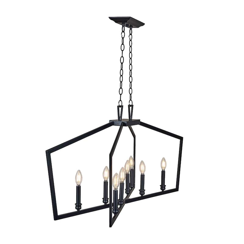 8 Light Island Chandelier in Black Finish - 20.25"H x 42"W x 12.75"D