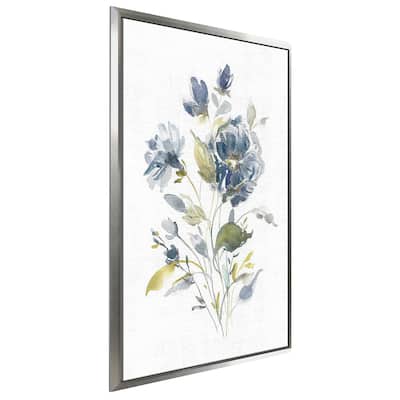 "Linen Botanical Navy I" Print on Floating Canvas