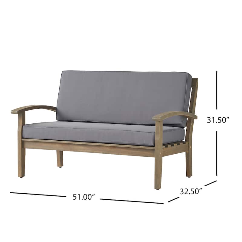 Peyton Outdoor Cushioned Acacia Wood Loveseat and Table Set by Christopher Knight Home