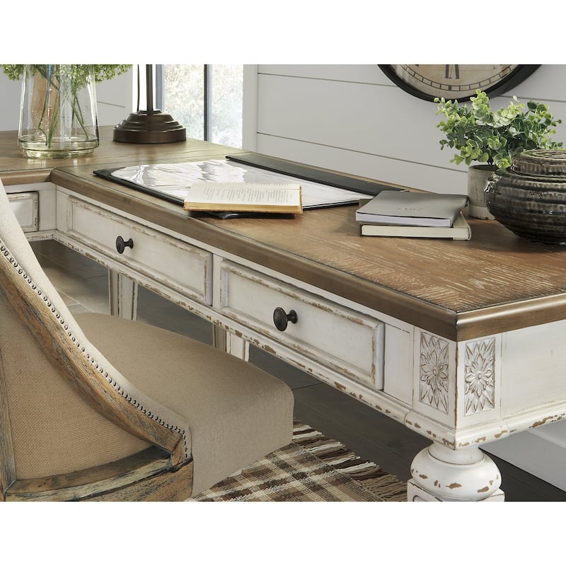 Realyn Antique White/Brown 2-Piece Home Office Desk