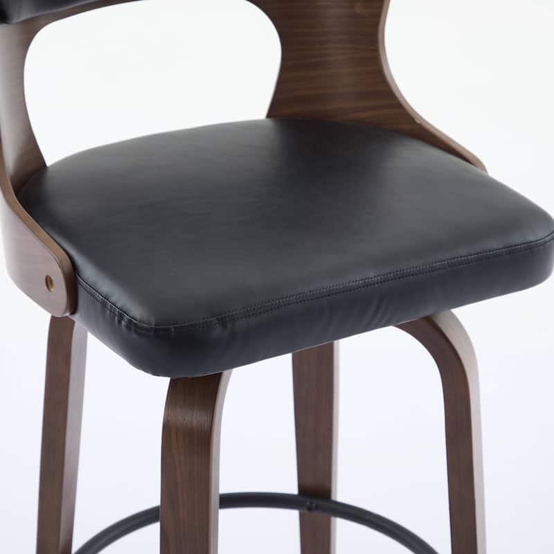 SEYNAR PU Leather 360 Degree Swivel Open Back Bar Stools Wood Legs Set of 4
