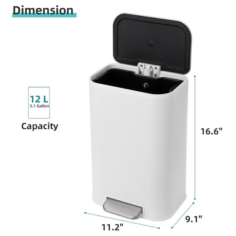 3.2 Gallon Trash Can with Soft Close Lid for Bathroom, Kitchen, Home, Office