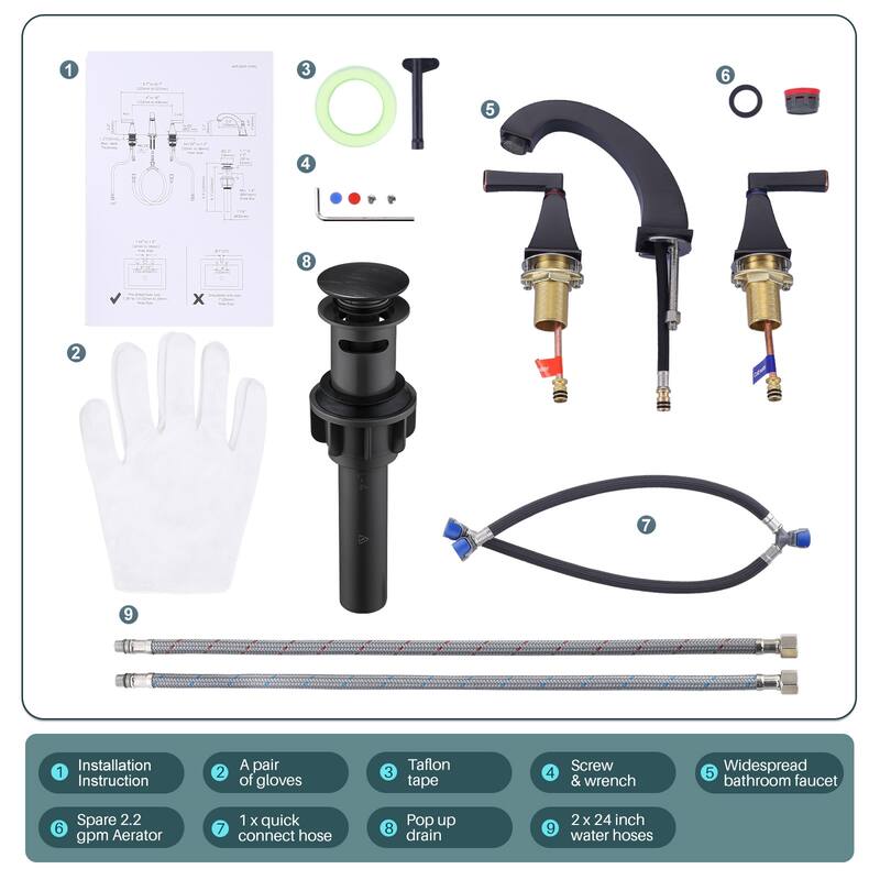 WOWOW 8 in. Widespread Double Handle Bathroom Faucet
