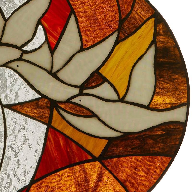 Doves in Flight at Sunset River of Goods Multicolored Stained Glass Suncatcher Window Panel - 14" x 0.25" x 14"