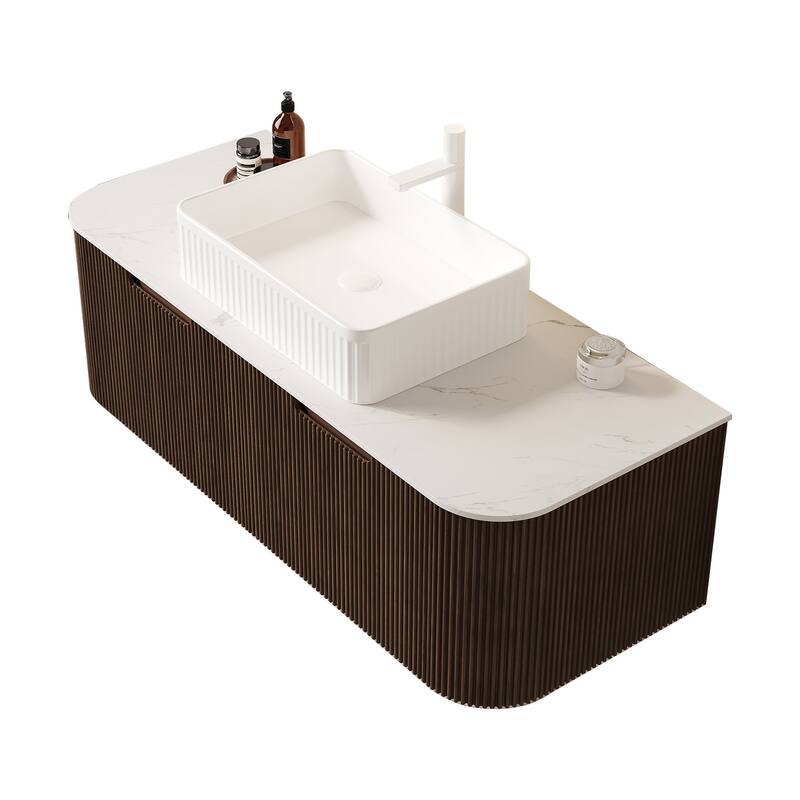 Wall Mounted Striped Bathroom Storage Cabinet with Sink