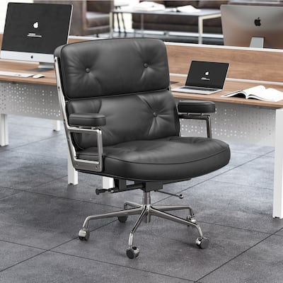 Black Mid-Back Executive Office Chair With Aluminum Alloy Frame