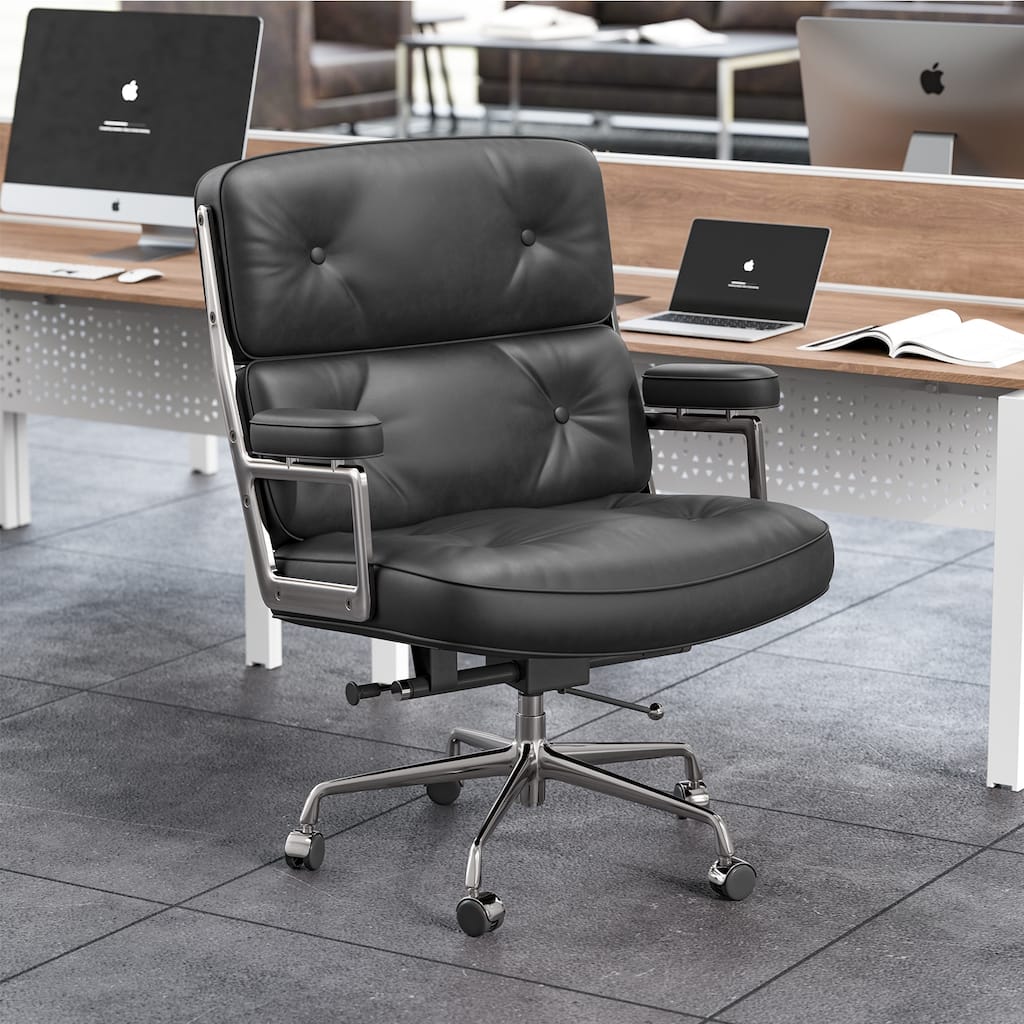 Black Mid-Back Executive Office Chair With Aluminum Alloy Frame