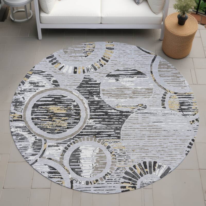 Machine Washable Indoor/ Outdoor Modern Grover Chantille Rug - Silver - 8' x 8'