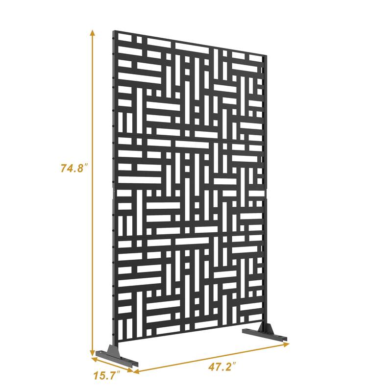 Outdoor 75'' x 47'' Metal Privacy Screen Fence Panel Line Pattern