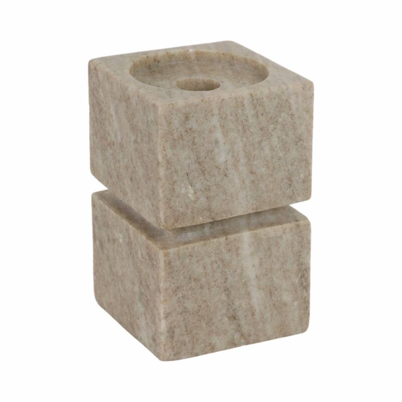 Modern Onyx Marble Stacked Cubes Candle Holder - Ivory & Tan