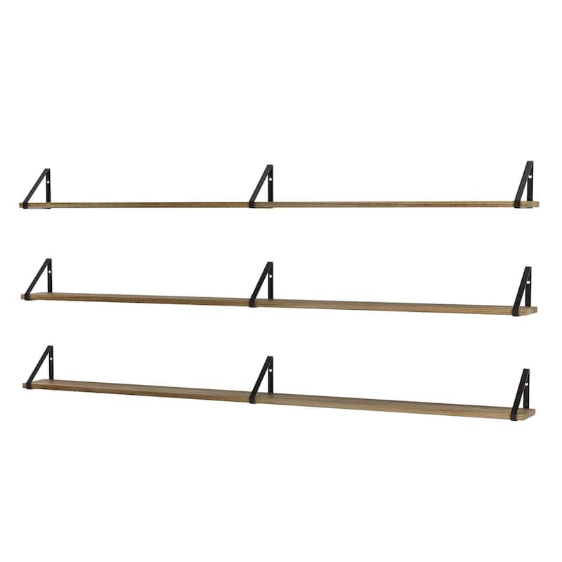 Wallniture Ponza 60 Inch Long Floating Bookshelves, Farmhouse Shelves, Solid Wood Shelves, Kitchen & Living Room, Burnt, 3 Pcs