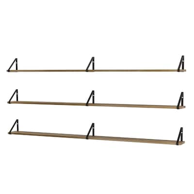 Wallniture Ponza 60 Inch Long Floating Bookshelves, Farmhouse Shelves, Solid Wood Shelves, Kitchen & Living Room, Burnt, 3 Pcs
