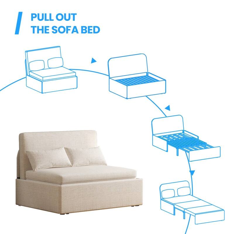 Mixoy Linen 2-in-1 Convertible Sofa Bed,Twin/Queen Pull Out Sleeper Sofa with Mattress,Cushions