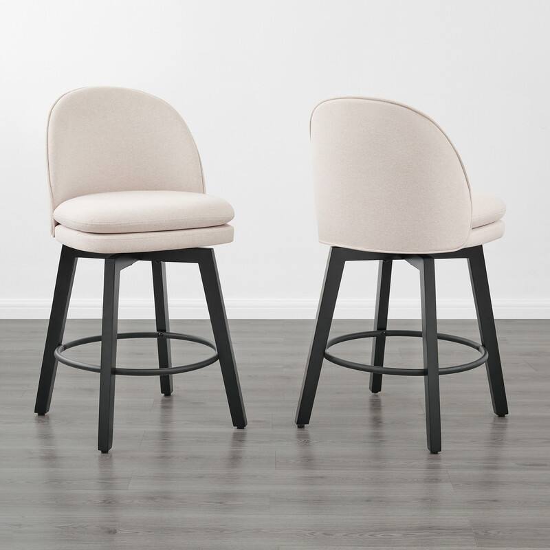 Spruce & Spring Madison Upholstered Swivel Counter Height Bar Stools - Set of 2 - Beige-Fabric