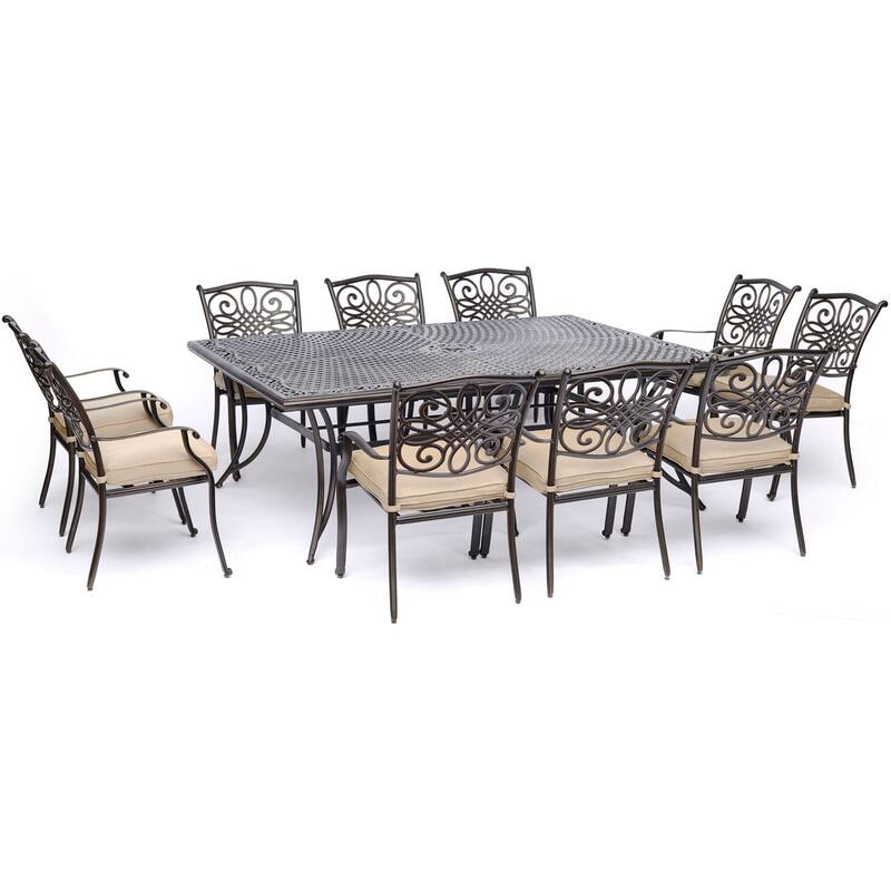 Hanover Traditions 11-Piece Dining Set in Tan with Ten Stationary Dining Chairs and an Extra-Long Dining Table