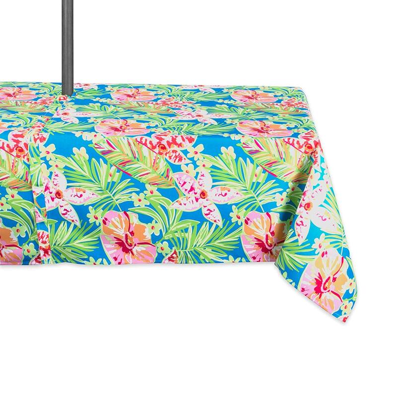 Summer Florals Zippered Rectangular Outdoor Tablecloth - 84" - Blue and Green