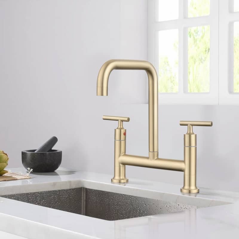 Dornberg Two Handles High Arc Bridge Kitchen Faucet