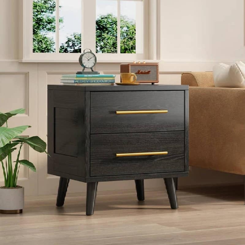 Modern Nightstand Bedside Table Storage, Side End Table for Bedroom with 2 Drawers