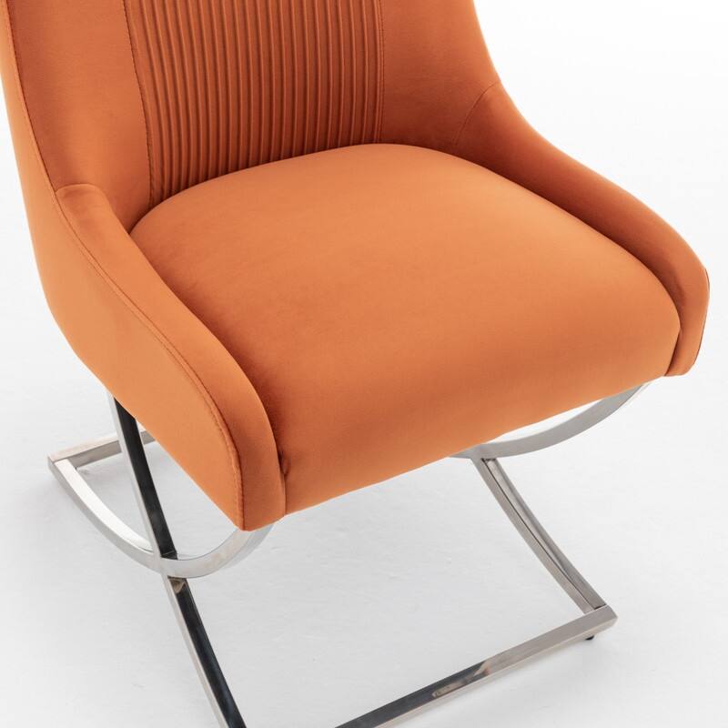 Modern Contempoary Velvet Dining Chair Set of 2 with Metal Frame Legs and Back Pull