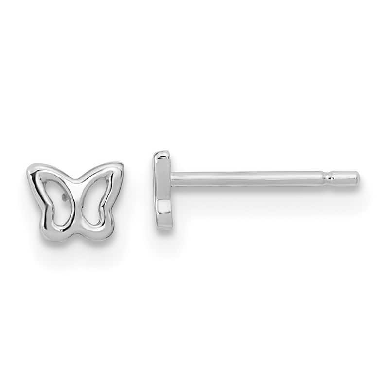 Curata 14k White Gold Small Open Butterfly Wings Post Earrings - 3.7x4.5mm