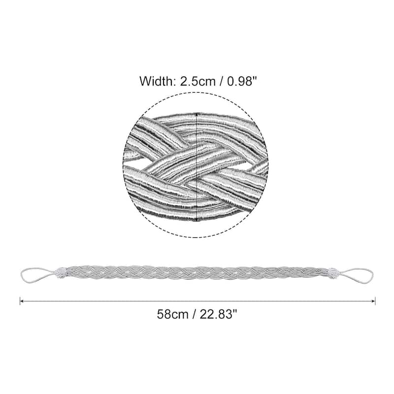 23" Curtain Tiebacks Braid Drapery Holdback Holder with Hooks - Silver - 4Pcs