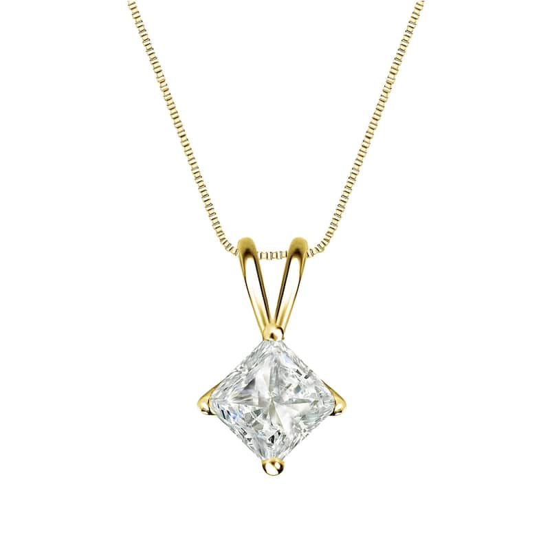 Auriya 1/2ctw Solitaire Princess-cut Diamond Necklace 14k Gold (J-K, I1-I2) - Yellow