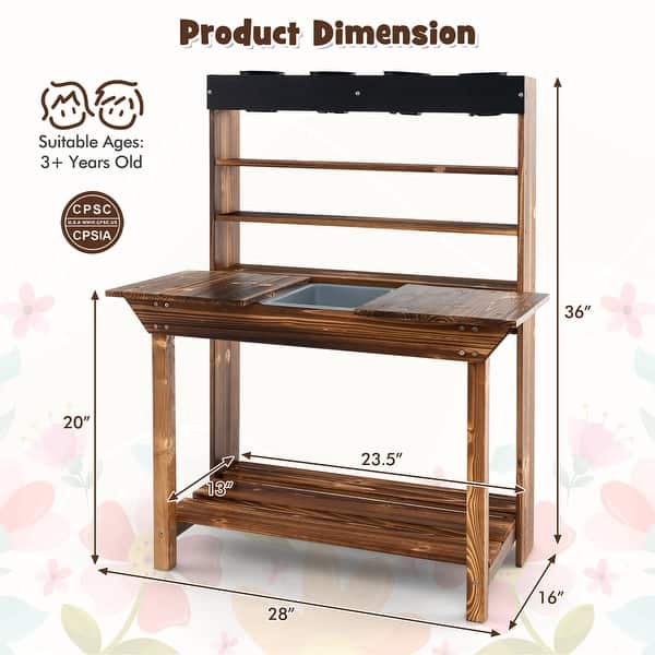 Gymax Kids Potting Bench Wooden Toy Gardening Center w/ Removable Sink ...