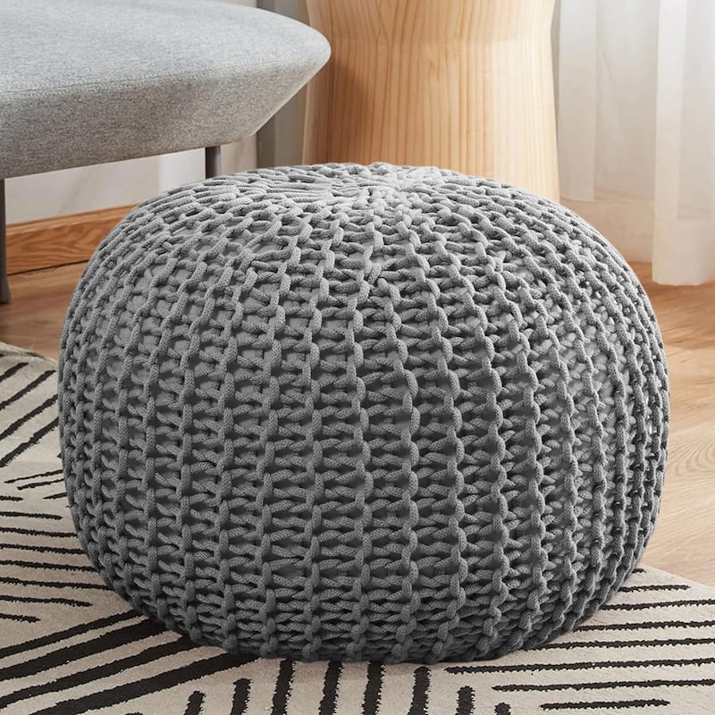 Cheer Collection Decorative 18-inch Chunky Hand-knit Pouf Ottoman