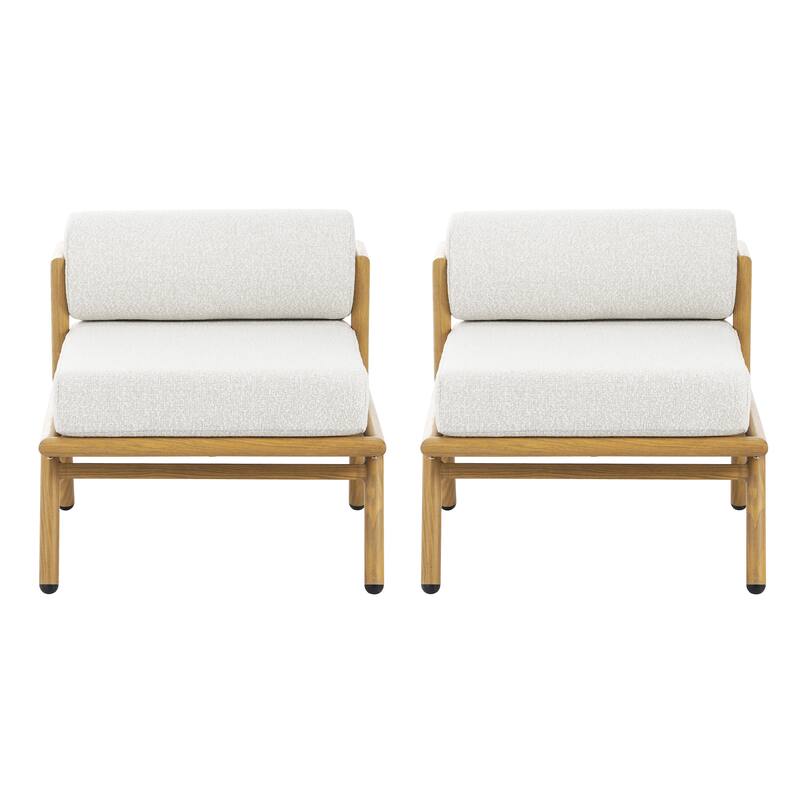 Roomfitters La Fiora Outdoor Iron Armless Club Chairs with Teak Finish and Off White Cushions, Set of 2 - Set of 2