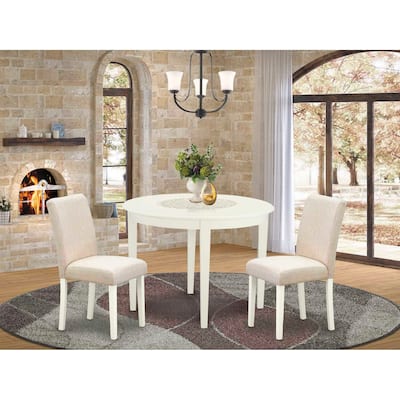 Round Dining Table Set 42 Inch - 3 Piece Table & Chair Set - Beige Linen Fabric - Modern Kitchen Dining Room