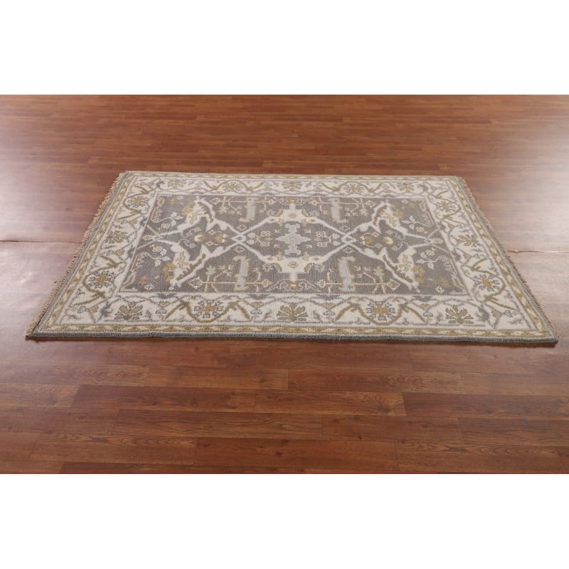 Transitional Green Oushak Oriental Area Rug Handmade Wool Carpet - 3'11"x 5'11"