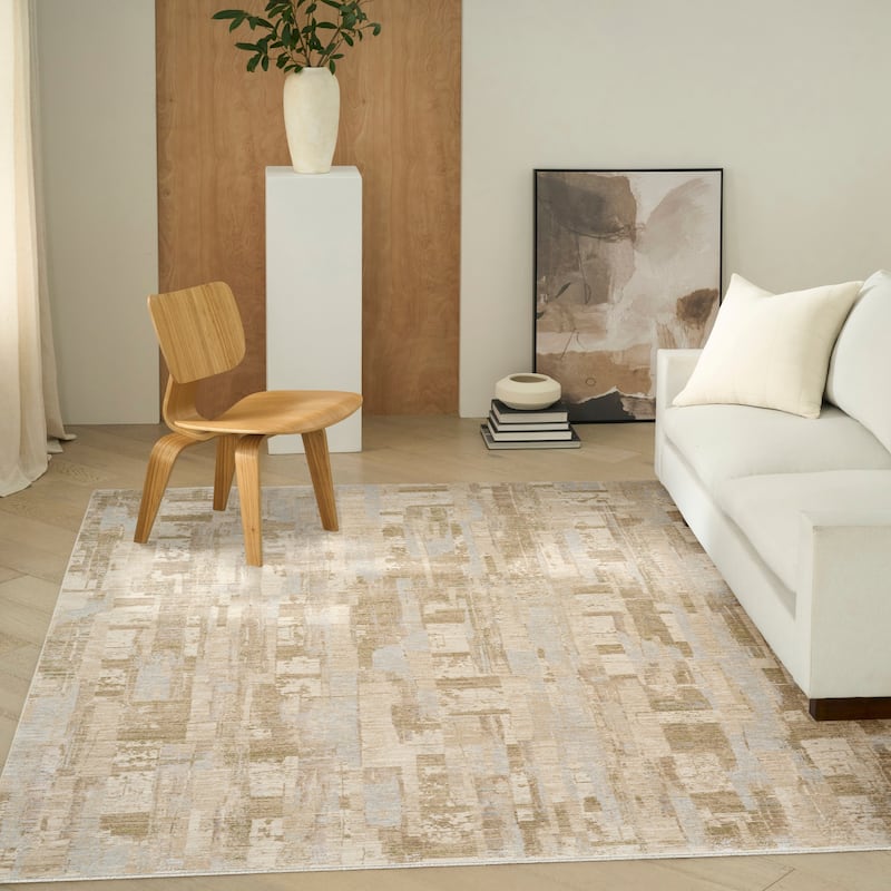 Calvin Klein CK089 Drift Indoor only Abstract Area Rug - Biege/Grey - 9' x 12'