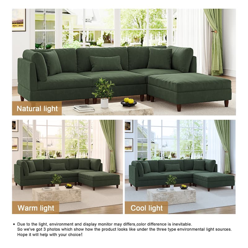 Modular Sectional Sofa Couch with Ottoman for Living Room Set - 112" W