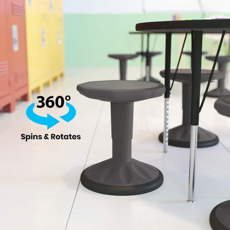 Kids Adjustable Height Active Learning Stool for Classroom and Home - 13"D x 13"W x 13.5" - 18.25"H