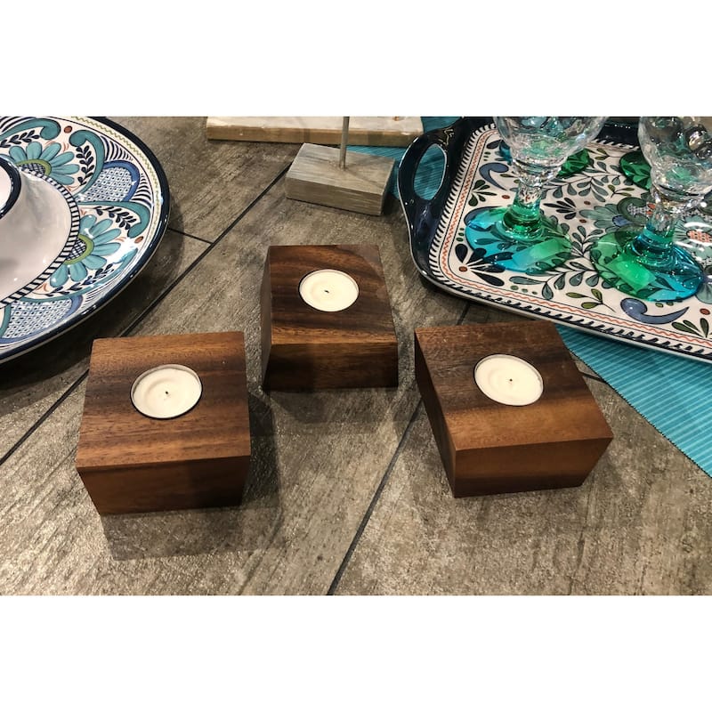 Acacia Wood 3 Piece Tealight Candle Holders