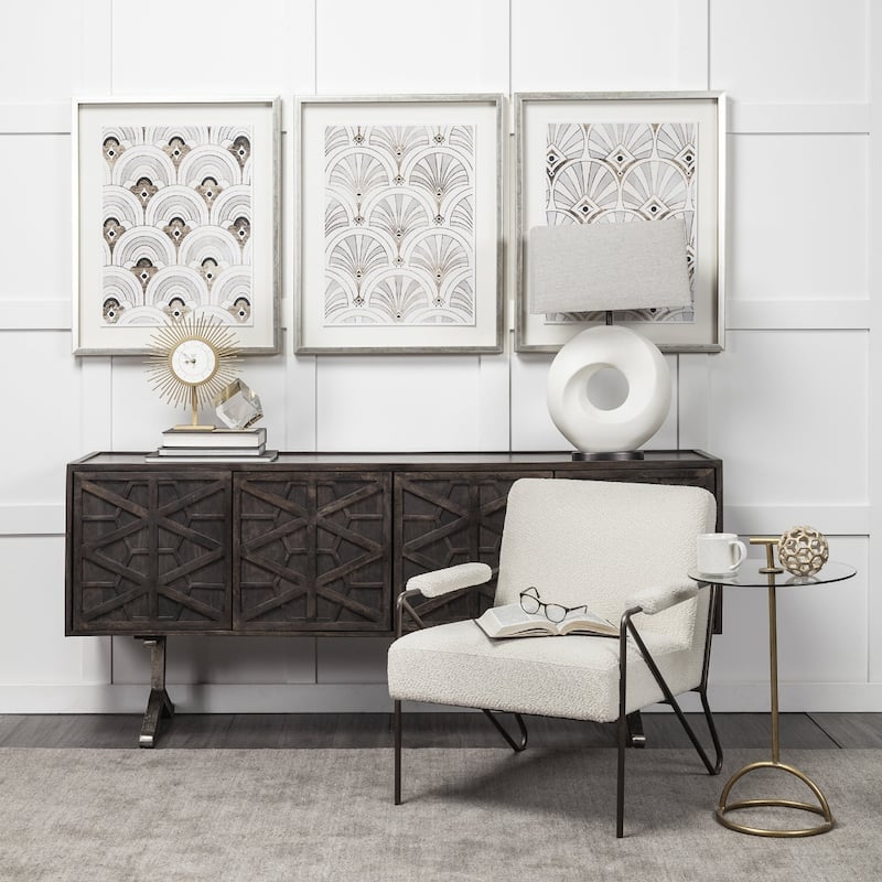 White Resin Geometric Table Lamp with Grey Fabric Rectangular Shade 3 Way Switch - 17” x 9” x 26.75” (D x W x H)