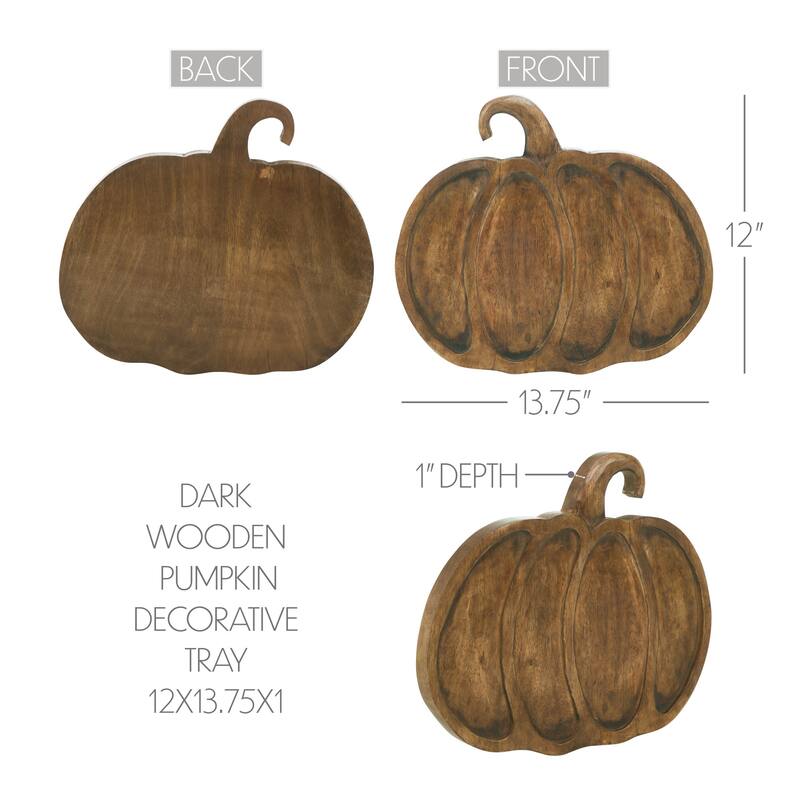 Dark Wooden Pumpkin Decorative Tray 12x13.75x1 - N/A