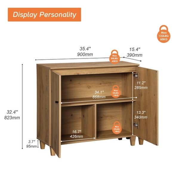 dimension image slide 6 of 9, Buffet Cabinet with 3 Compartments for Dining Room, 32.4"H Sideboard
