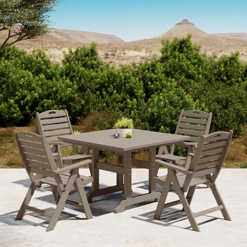 Laguna 5-Piece Square Table Folding Highback Chair Dining Set