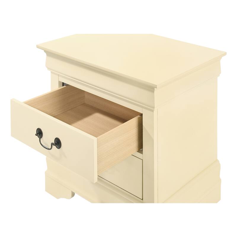 2 Drawer Beige Nightstand, 24 Inch Classic Bedside Table with Real Wood Veneers and English Dovetail Drawers