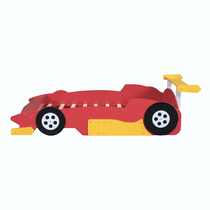 Race Car-Shaped Platform Bed with Wheels
