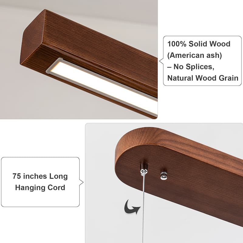 Starsky 1-Light Farmhouse Rustic Wooden Integrated LED Linear Kitchen Island Light 3000K Warm Light Chandelier