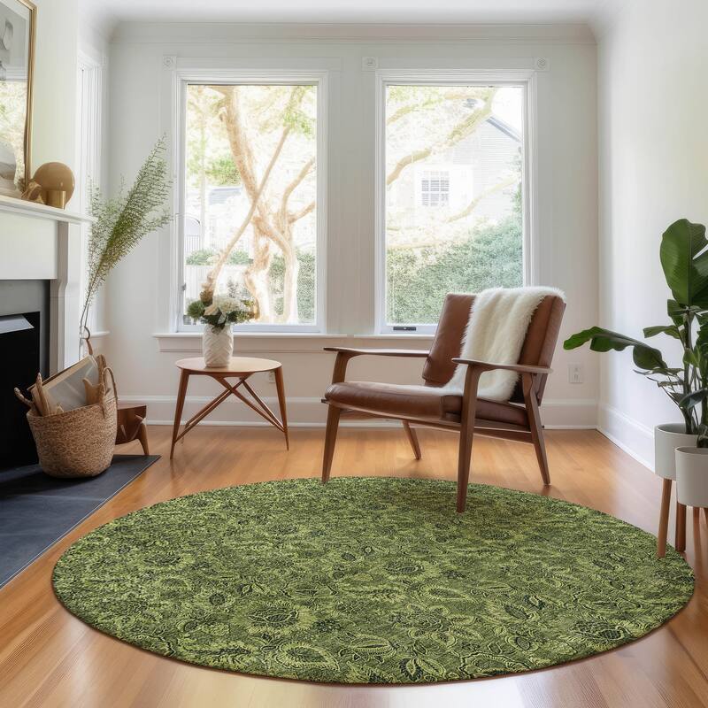 Premium Washable Super Soft Floral Mayfield Rug - Olive - 8' x 8' - Round