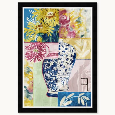 Wynwood Studio Potted Collage Flora Framed Trendy Maximalist Decor 1 Piece Canvas Wall Art