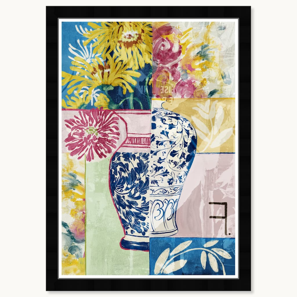 Wynwood Studio Potted Collage Flora Framed Trendy Maximalist Decor 1 Piece Canvas Wall Art
