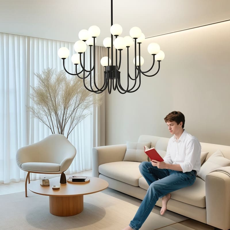 Modern Globe Chandelier 16 Light Black Farmhouse Sputnik Chandeliers - 36.61in